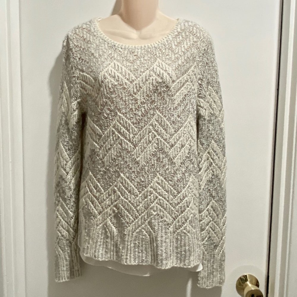 (3) - Lucky Brand Silver Metallic Cotton/Wool/Mohair Crewneck Lined Sweater  M